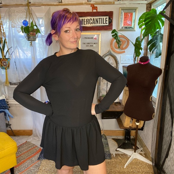 PrettyLittleThing Semi Sheer All Black Long Sleeve Ruffle Dress Size 4 Small - Picture 3 of 17